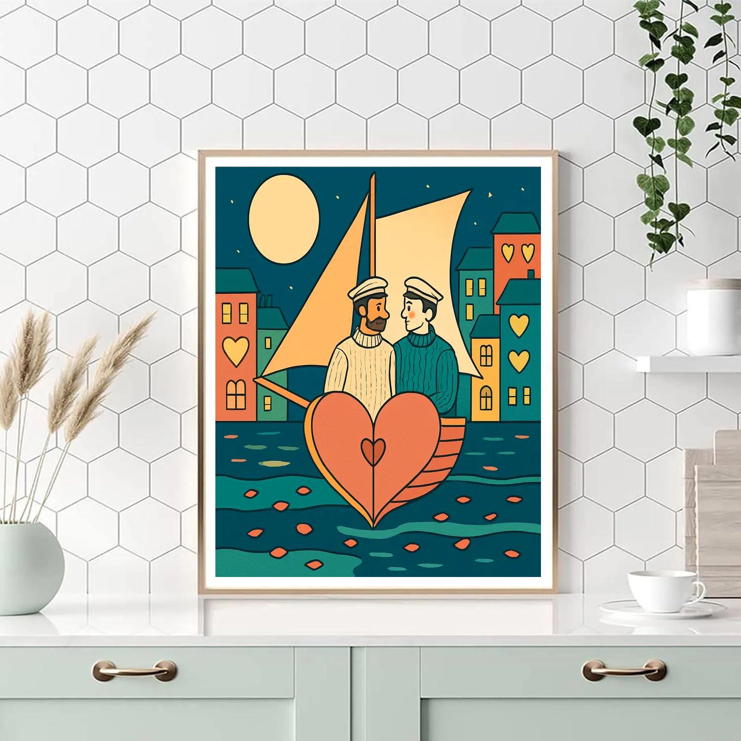 Moonlit Harbor Lovers Valentines Day Voyage DIY paint by numbers