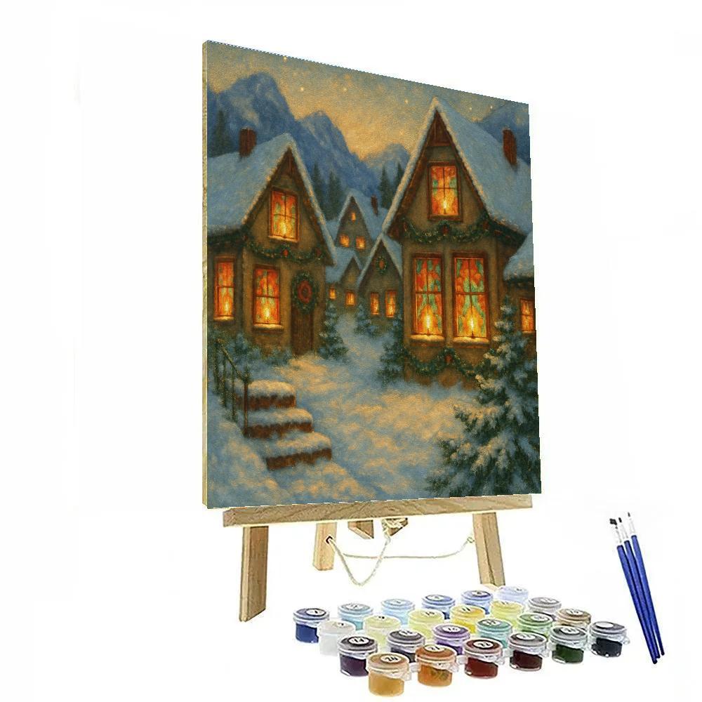 Candlelit Window Quilts In The Alpine Village Numbered painting kits
