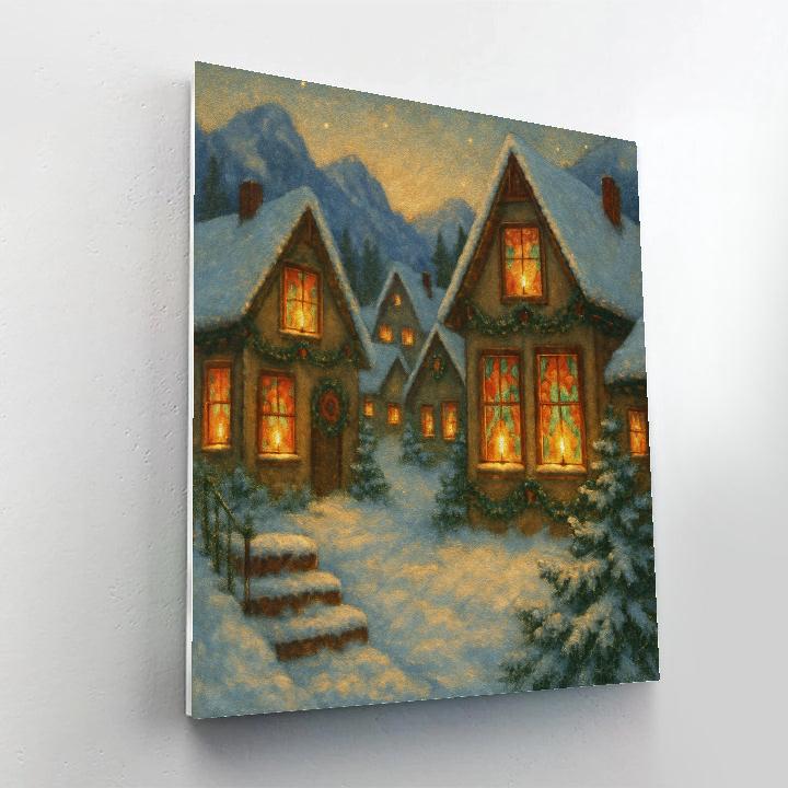 Candlelit Window Quilts In The Alpine Village Numbered painting kits