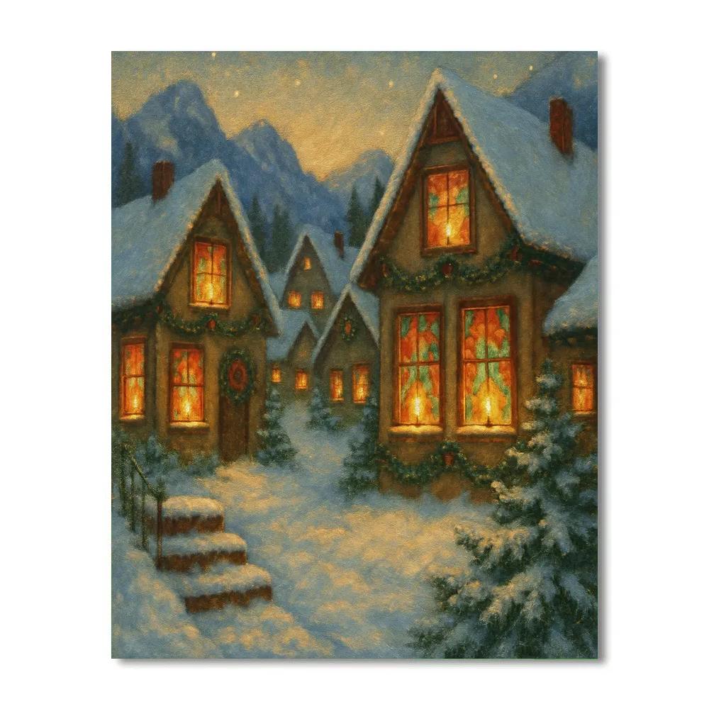 Candlelit Window Quilts In The Alpine Village Numbered painting kits