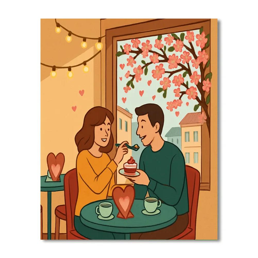 Blossom Cafe Window On Valentines Day Paint by numbers kits