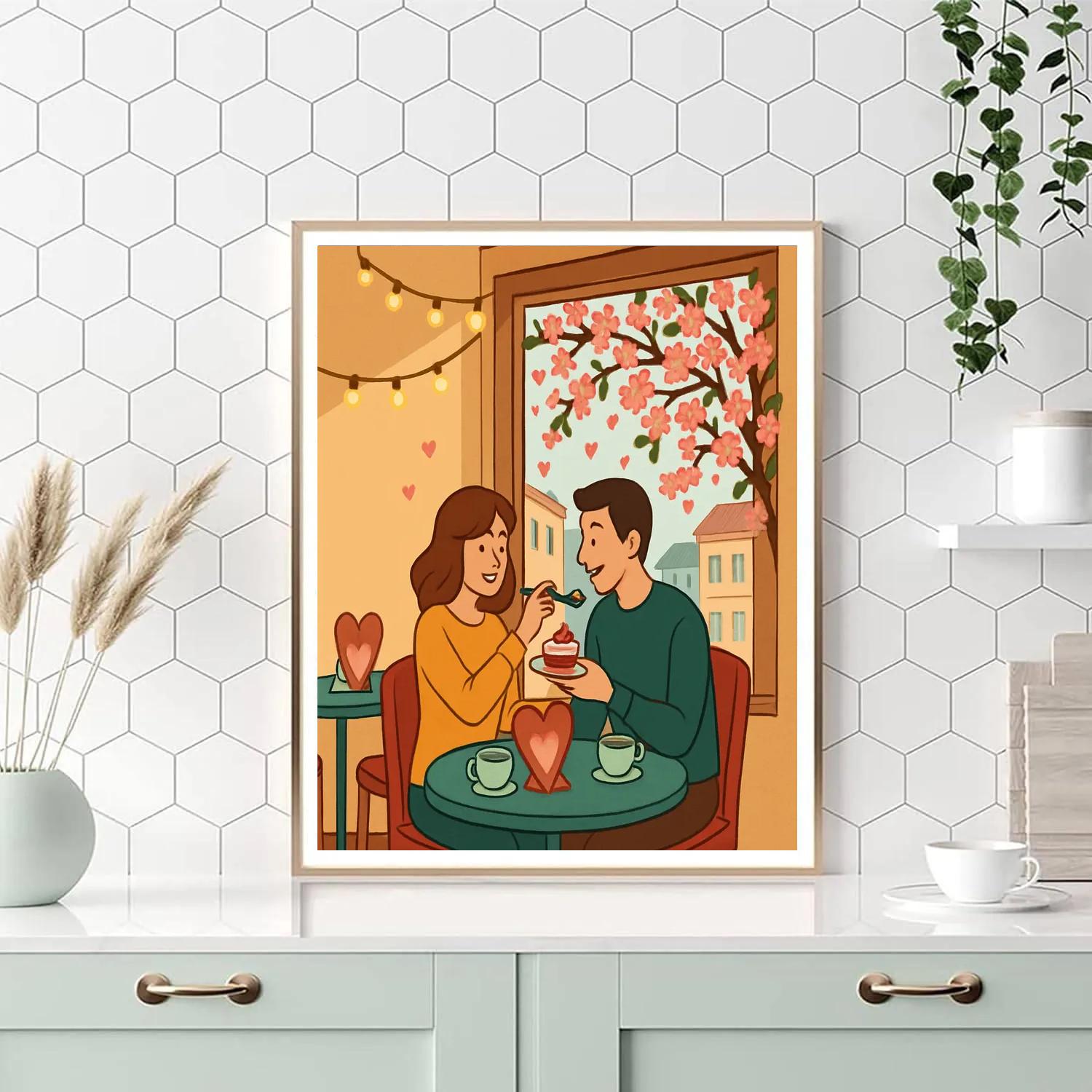 Blossom Cafe Window On Valentines Day Paint by numbers kits