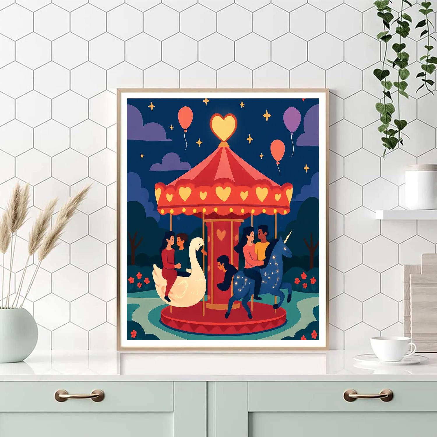 Carousel Of Starlight Hearts Valentines Day paint by numbers
