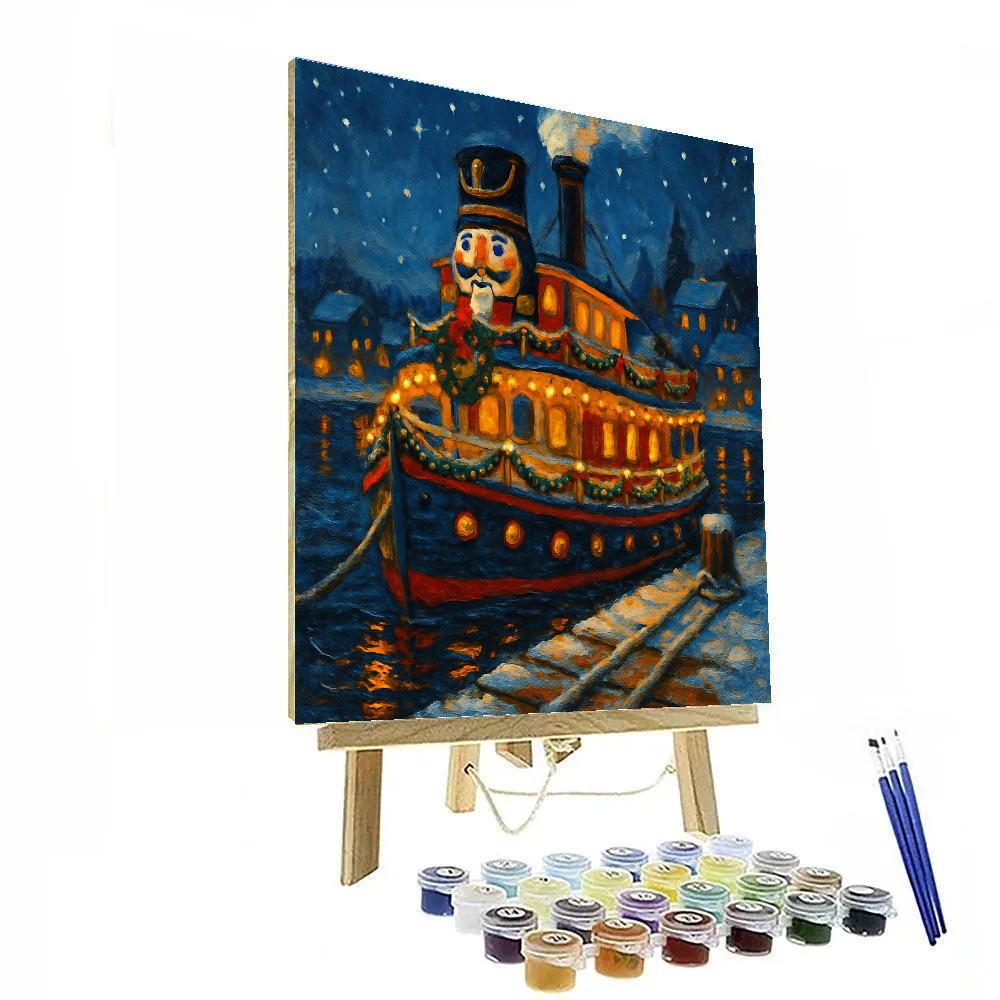 Nutcracker Riverboat On The Snowy Harbor paint by color