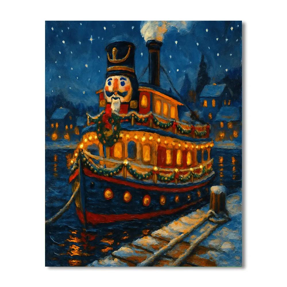 Nutcracker Riverboat On The Snowy Harbor paint by color