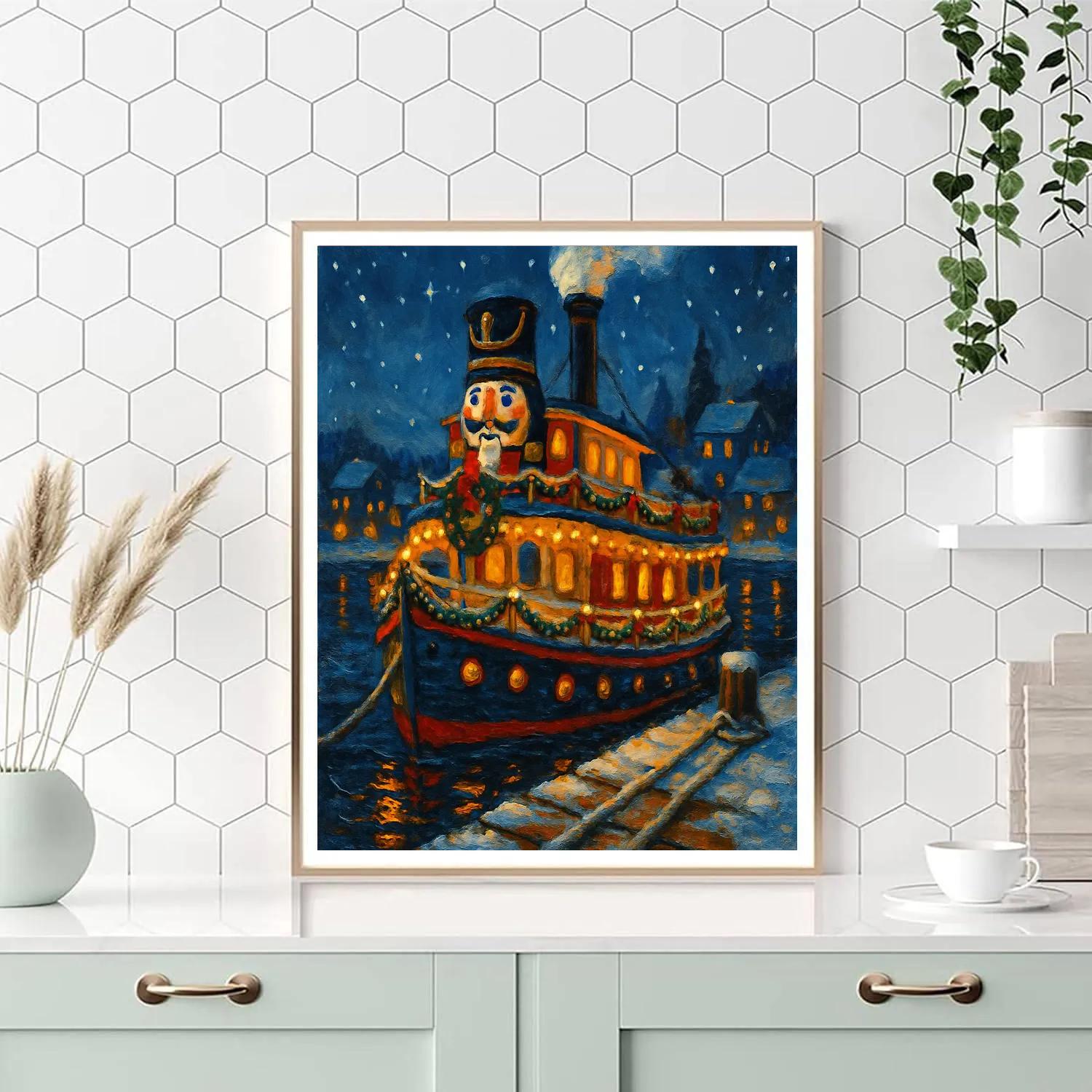 Nutcracker Riverboat On The Snowy Harbor paint by color