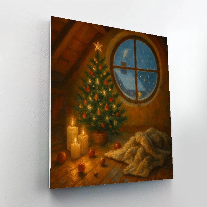 Cozy Attic Tree And The Falling Snow Outside Paint by numbers art