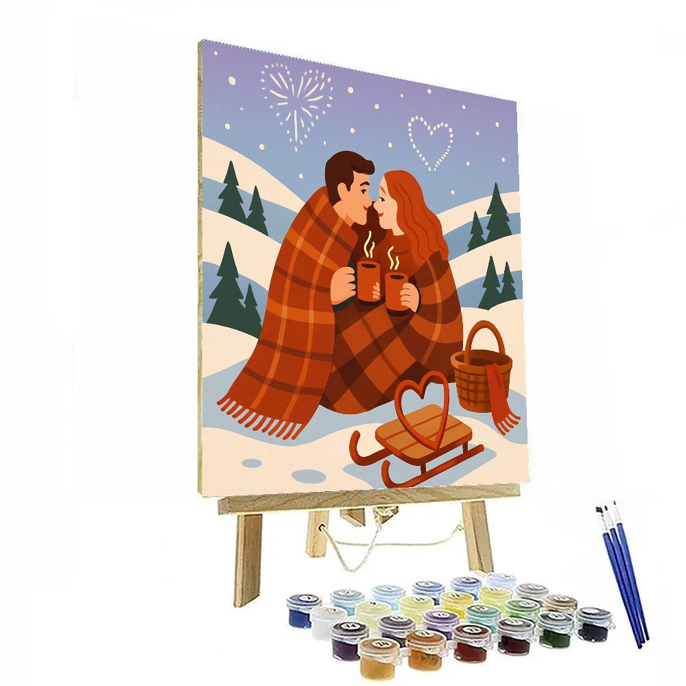 Snowy Hilltop Picnic Valentines Day Escape Number painting