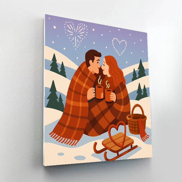 Snowy Hilltop Picnic Valentines Day Escape Number painting