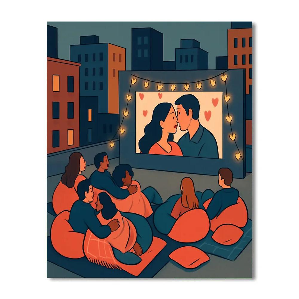 Rooftop Cinema Under Valentines Day Skies Painting by numbers kit