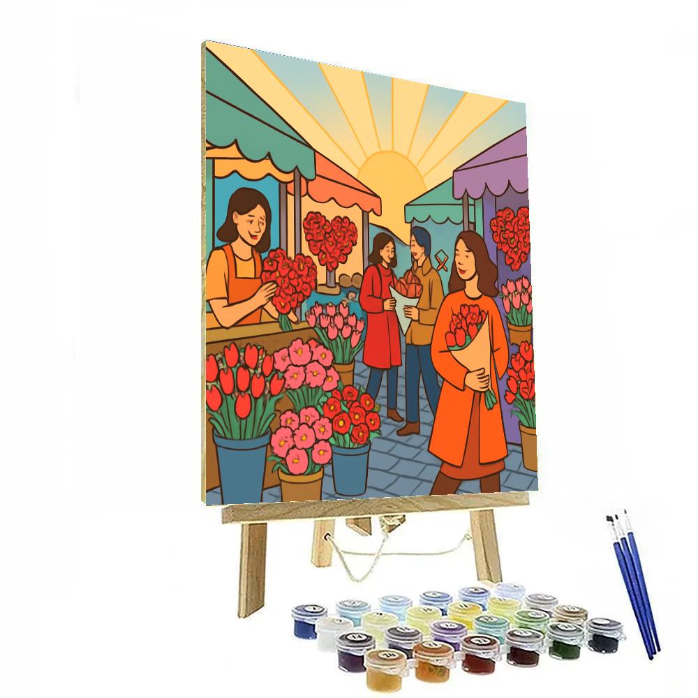 Valentines Day Flower Market Morning Rush painting number kit