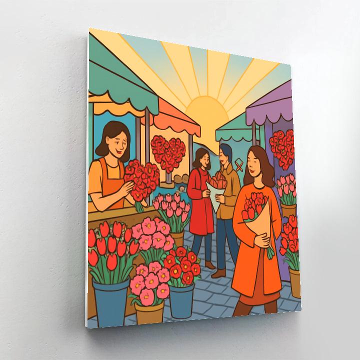Valentines Day Flower Market Morning Rush painting number kit