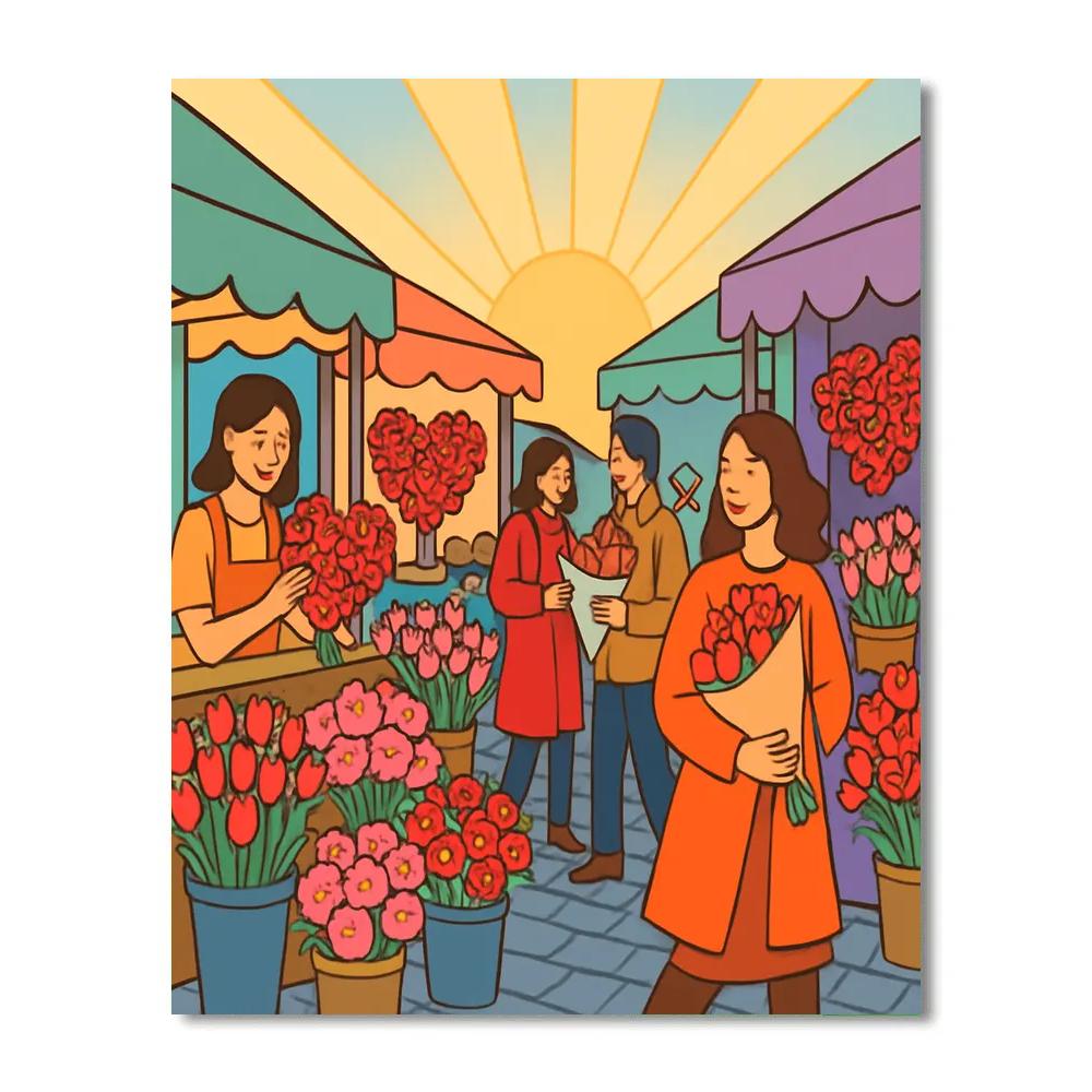 Valentines Day Flower Market Morning Rush painting number kit