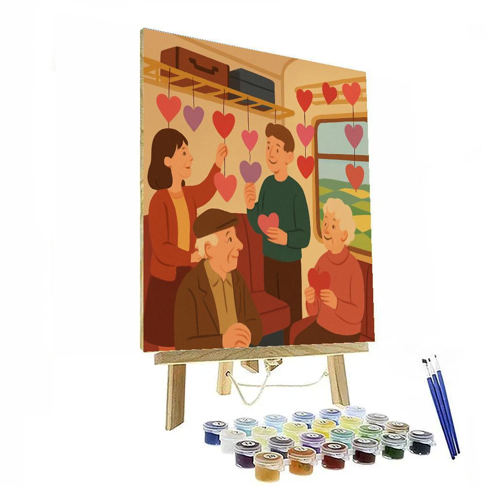 Valentines Day Train Car Of Paper Hearts painting number kit