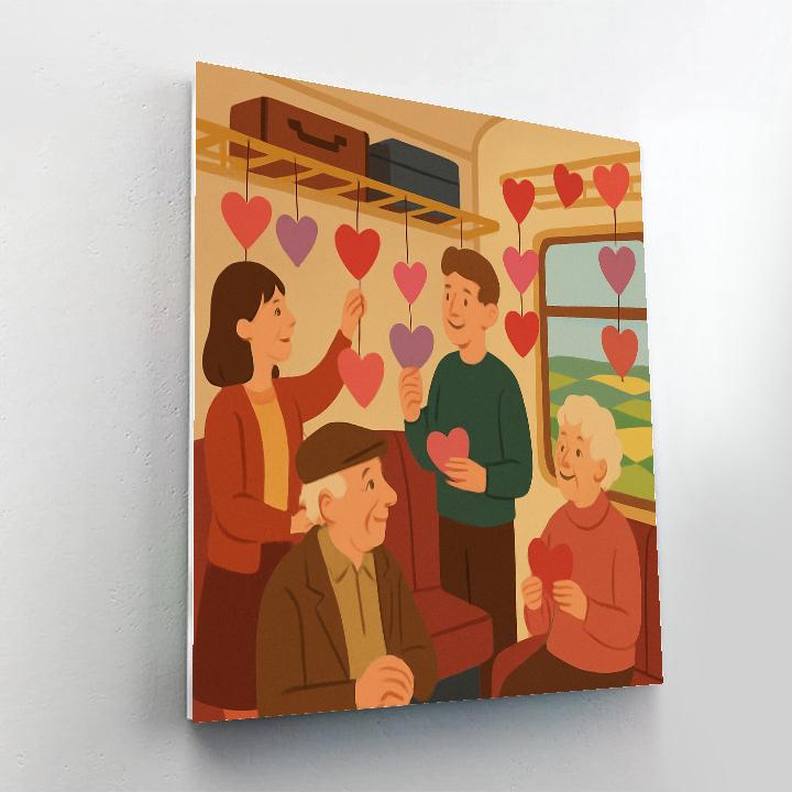 Valentines Day Train Car Of Paper Hearts painting number kit