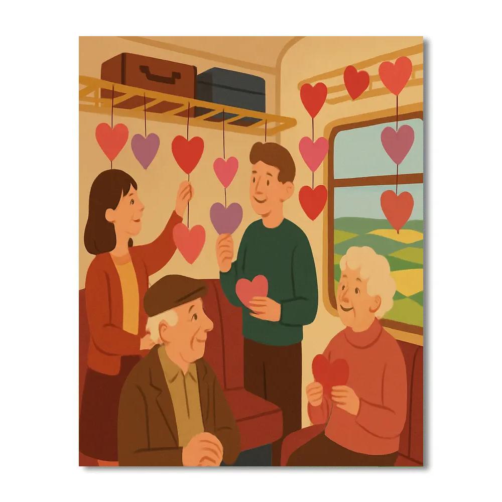 Valentines Day Train Car Of Paper Hearts painting number kit