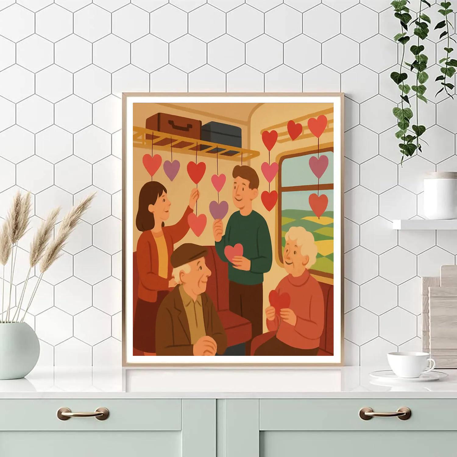 Valentines Day Train Car Of Paper Hearts painting number kit