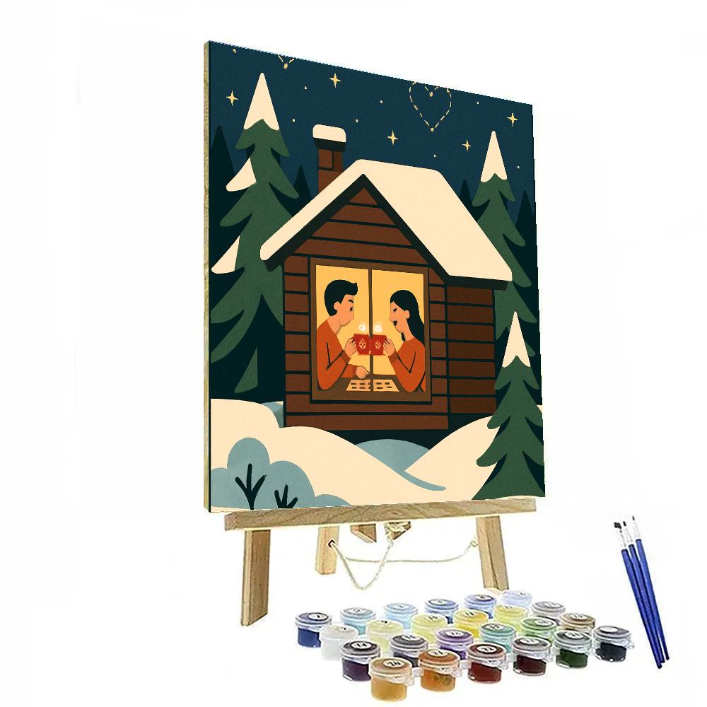 Forest Cabin Cocoa On Valentines Day painting number kit