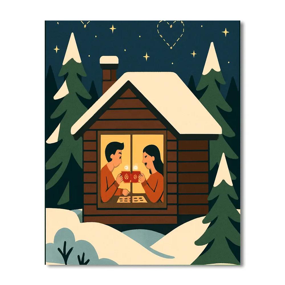Forest Cabin Cocoa On Valentines Day painting number kit