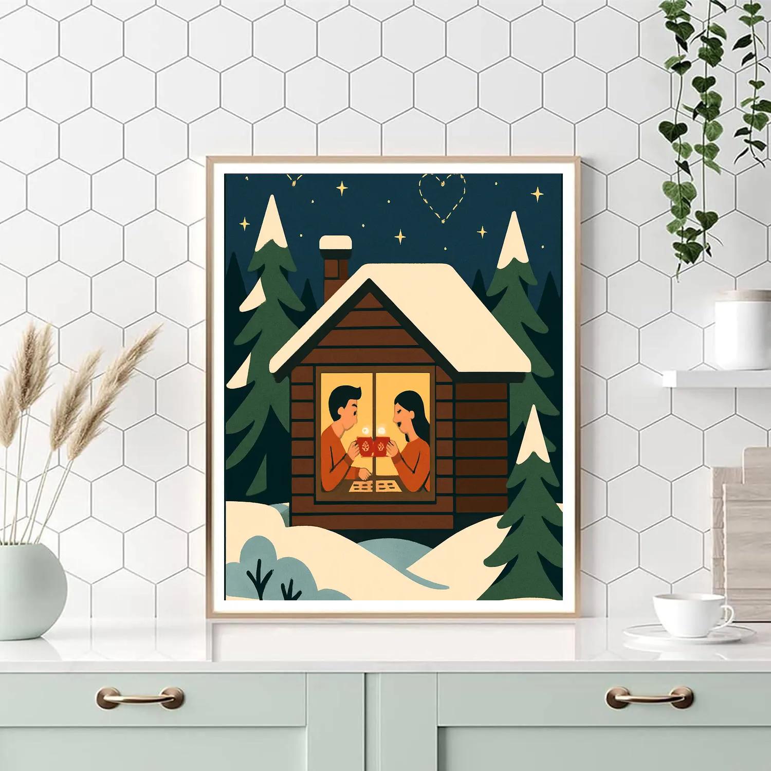 Forest Cabin Cocoa On Valentines Day painting number kit