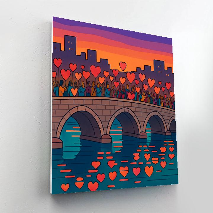 Valentines Day City Bridge Lantern Parade Paint by numbers art