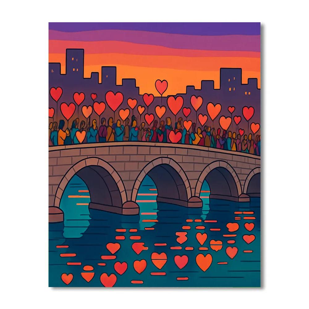 Valentines Day City Bridge Lantern Parade Paint by numbers art