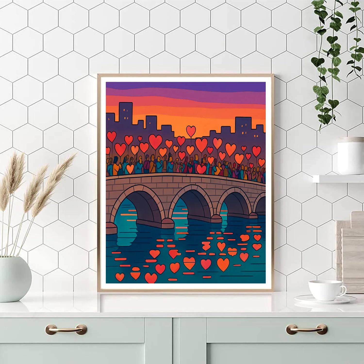 Valentines Day City Bridge Lantern Parade Paint by numbers art