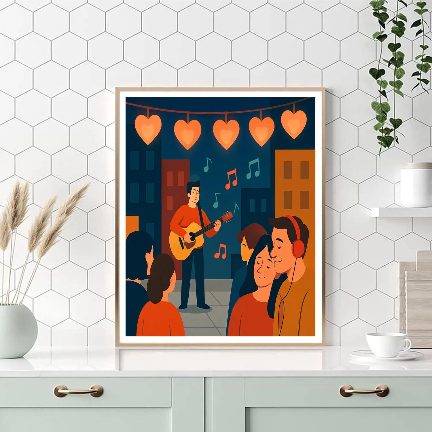 Street Music Serenade Valentines Day Evening Number painting