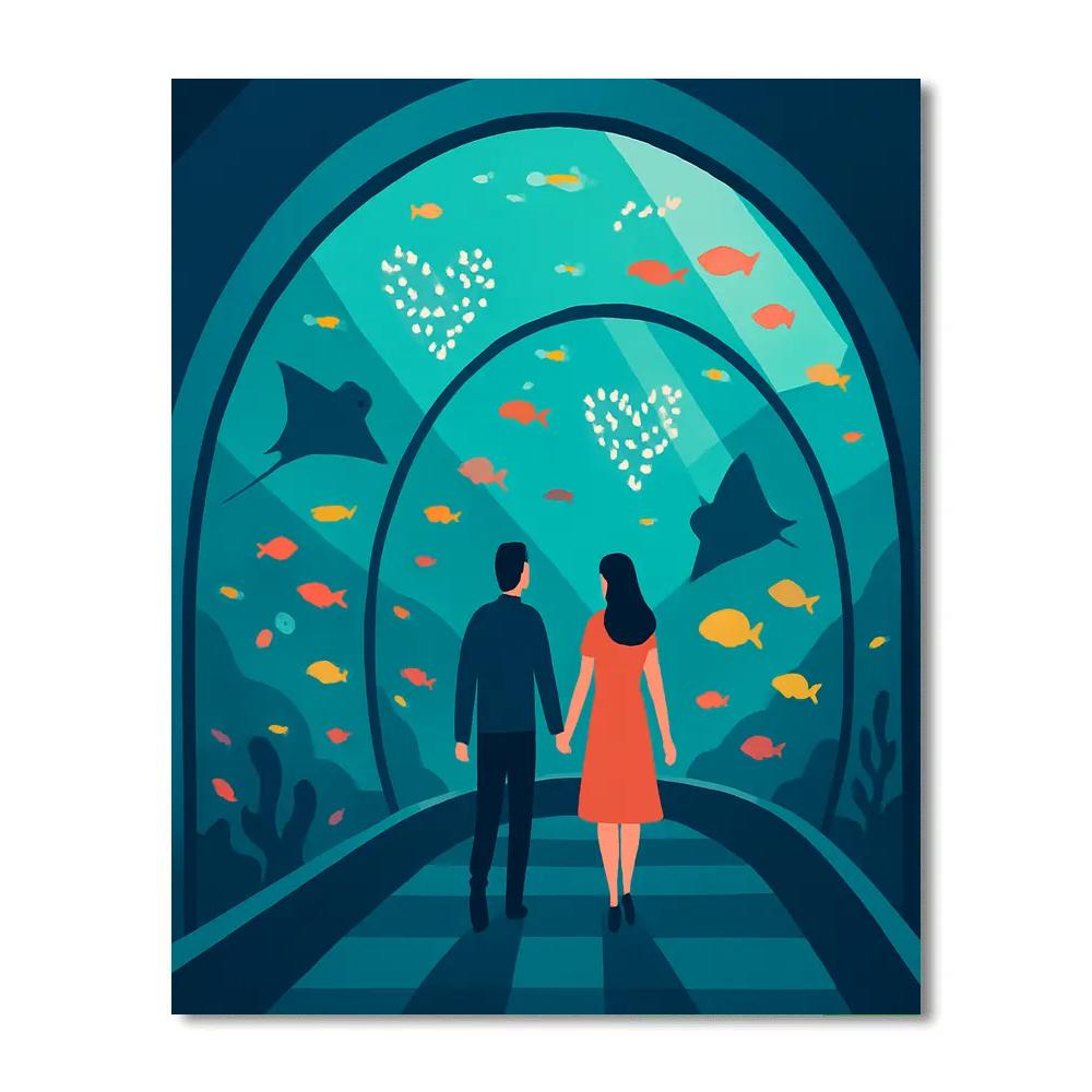 Aquarium Tunnel Valentines Day Glow painting number kit