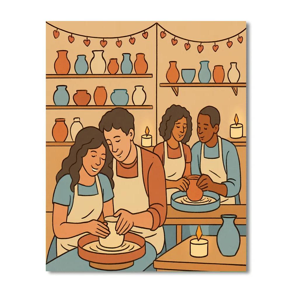 Candlelit Pottery Class Valentines Day Night paint by numbers