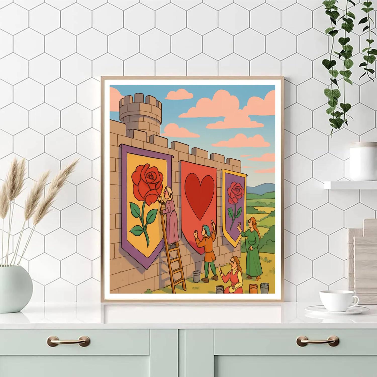 Castle Rampart Valentines Day Banner Painting Number painting