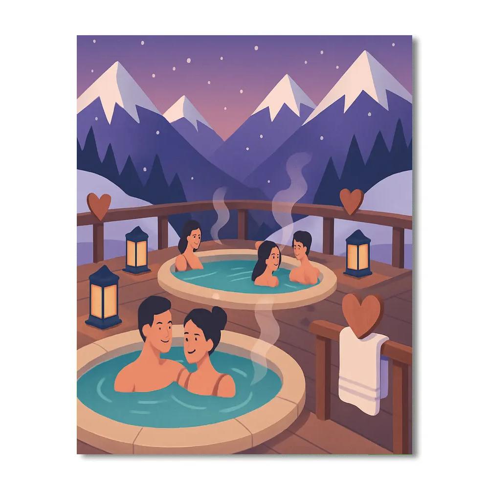 Valentines Day Mountain Hot Spring Retreat painting number kit