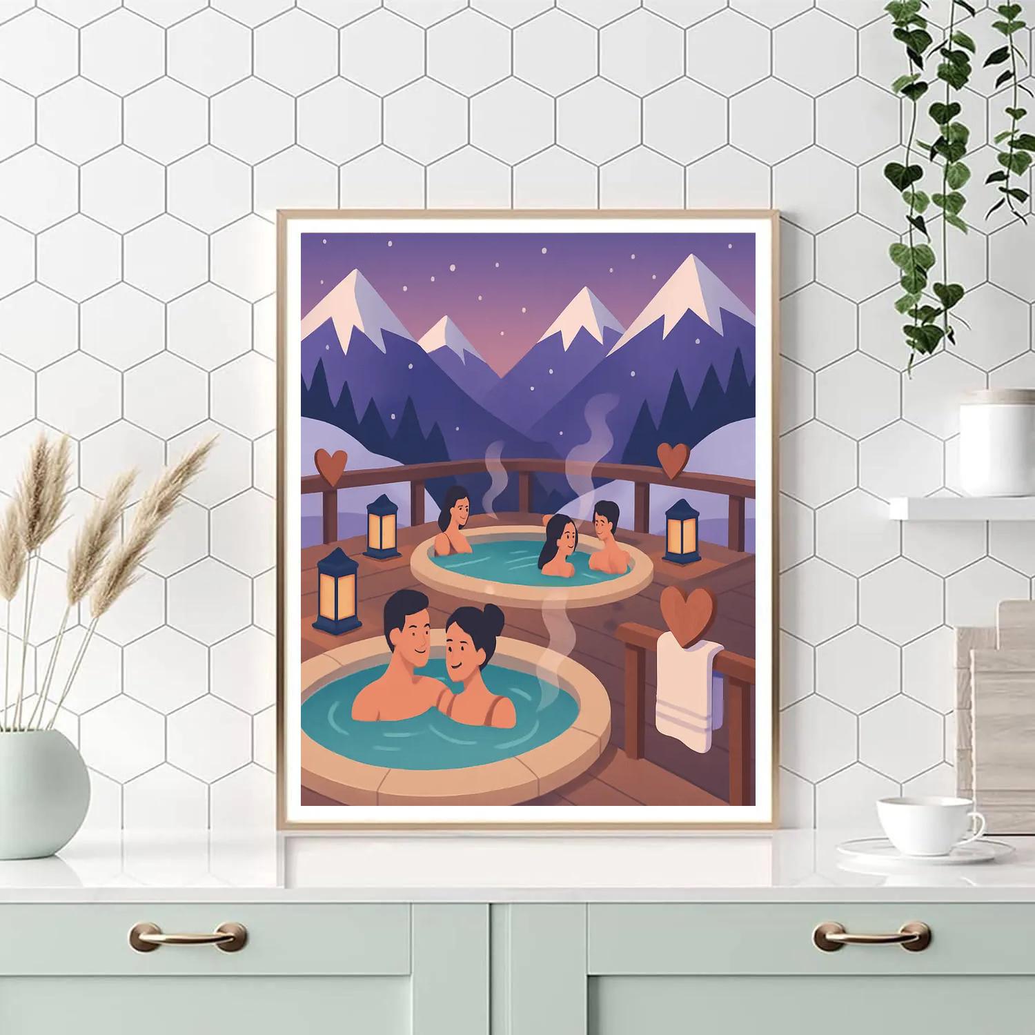 Valentines Day Mountain Hot Spring Retreat painting number kit