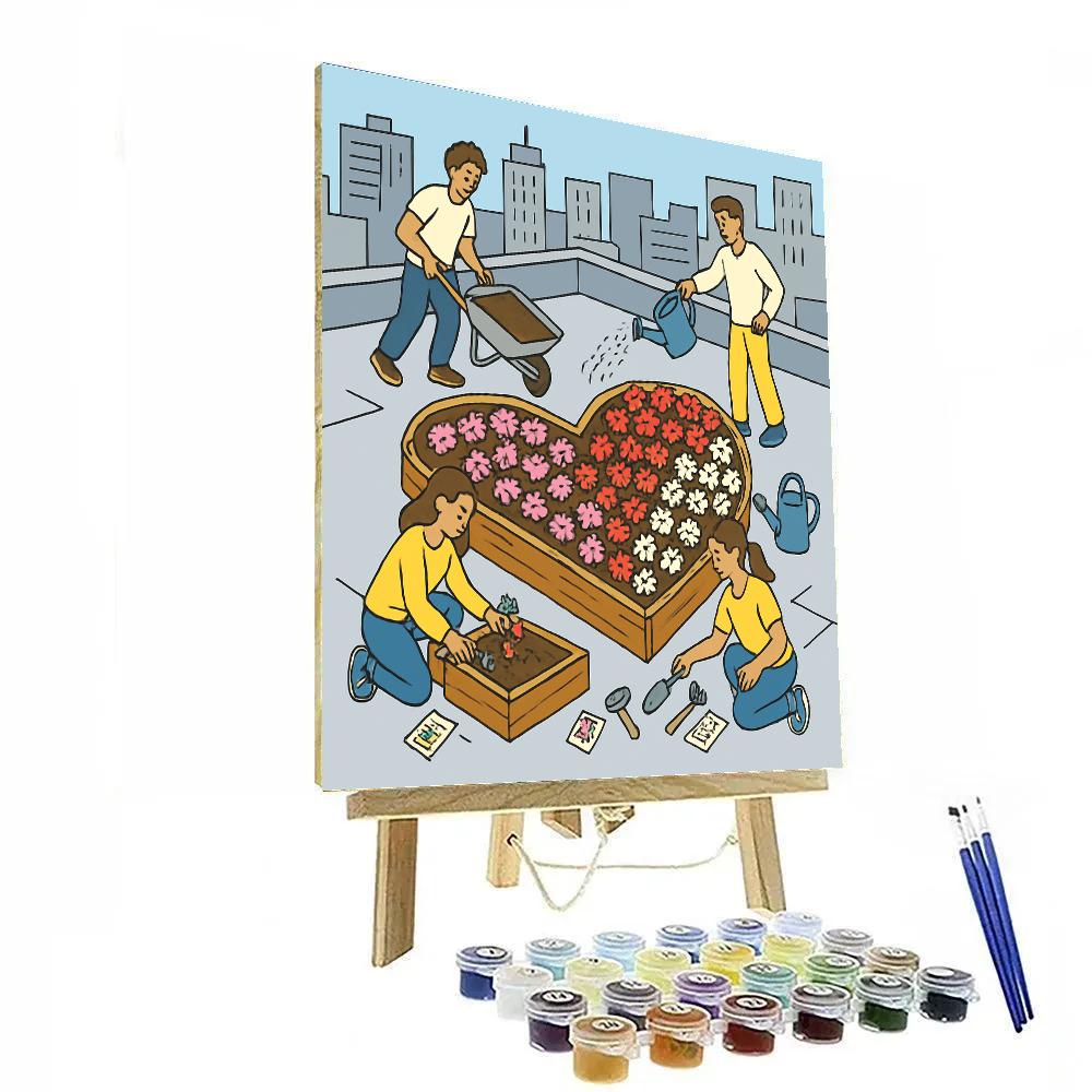 City Rooftop Garden Valentines Day Planting Number painting