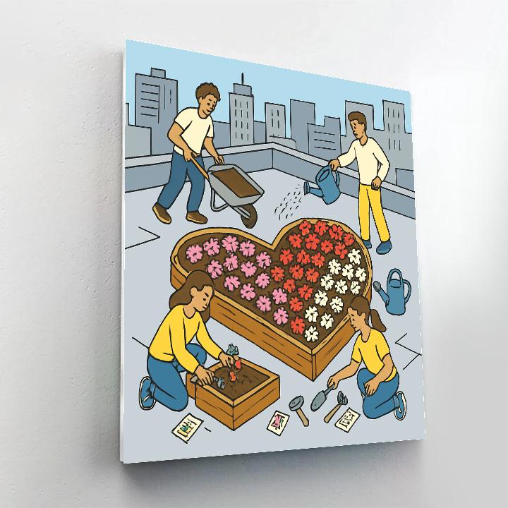 City Rooftop Garden Valentines Day Planting Number painting