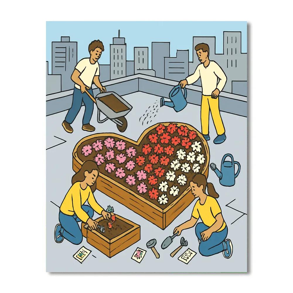 City Rooftop Garden Valentines Day Planting Number painting