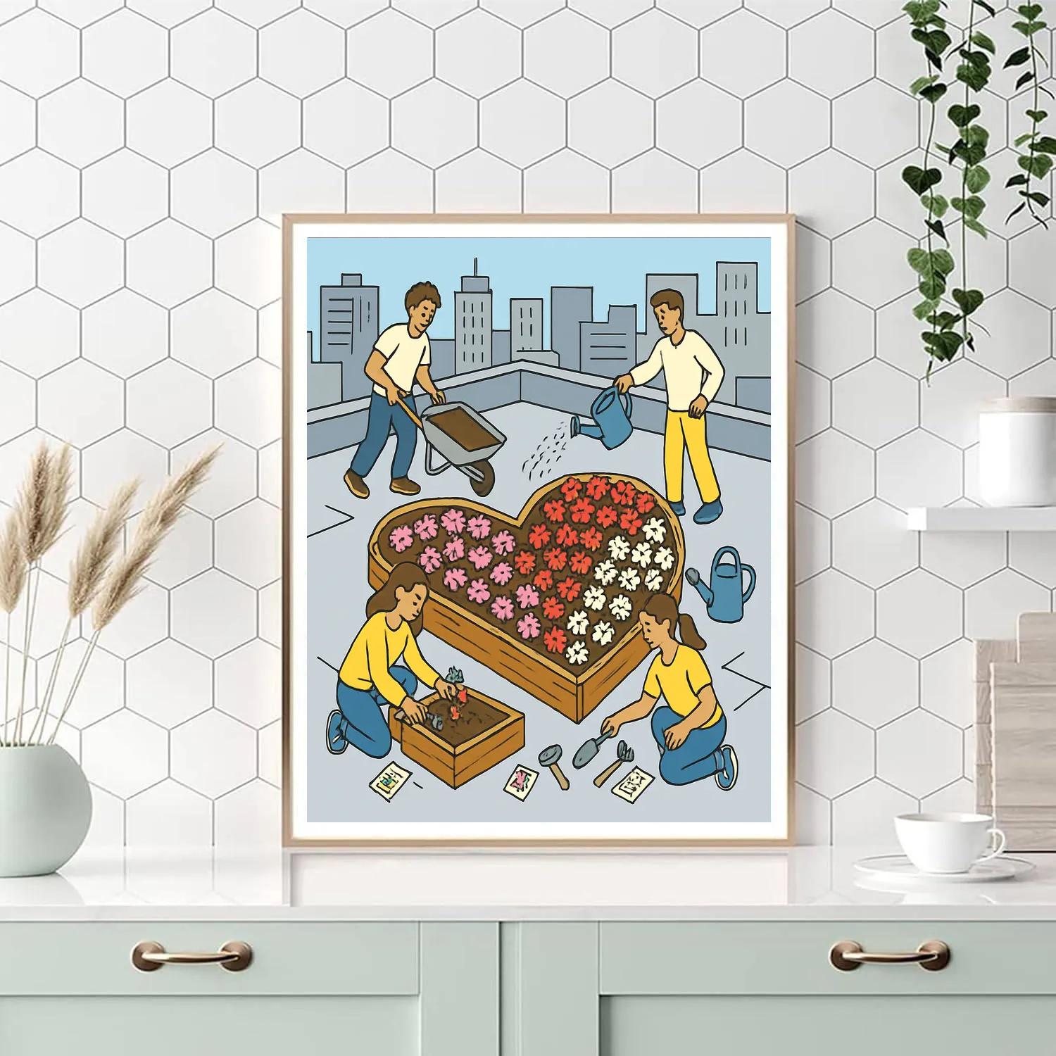 City Rooftop Garden Valentines Day Planting Number painting