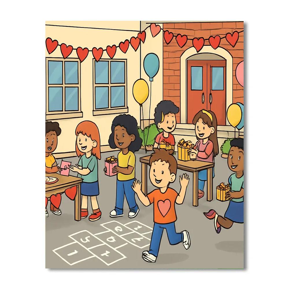 School Yard Valentines Day Friendship Fair paint by color