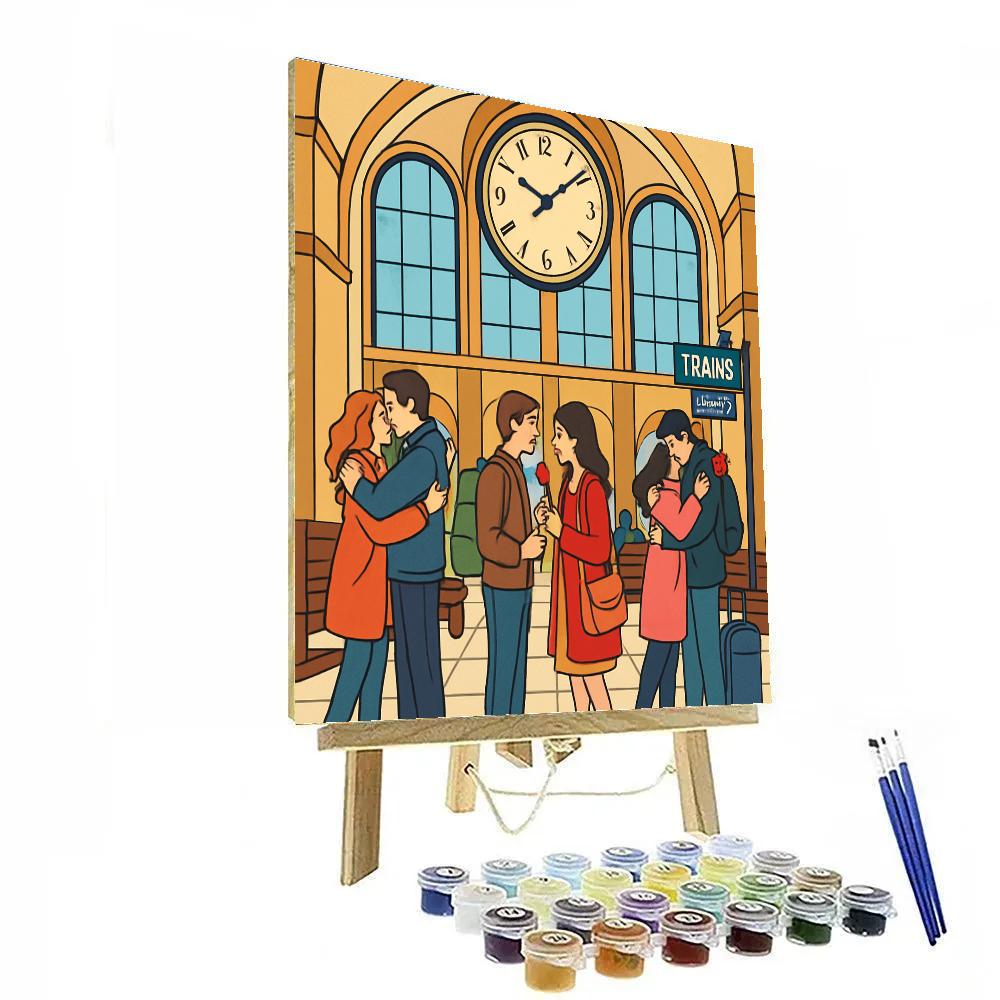 Valentines Day Train Station Rose Arrival Painting by numbers kit