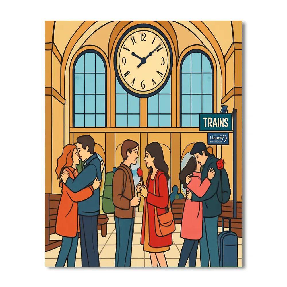Valentines Day Train Station Rose Arrival Painting by numbers kit