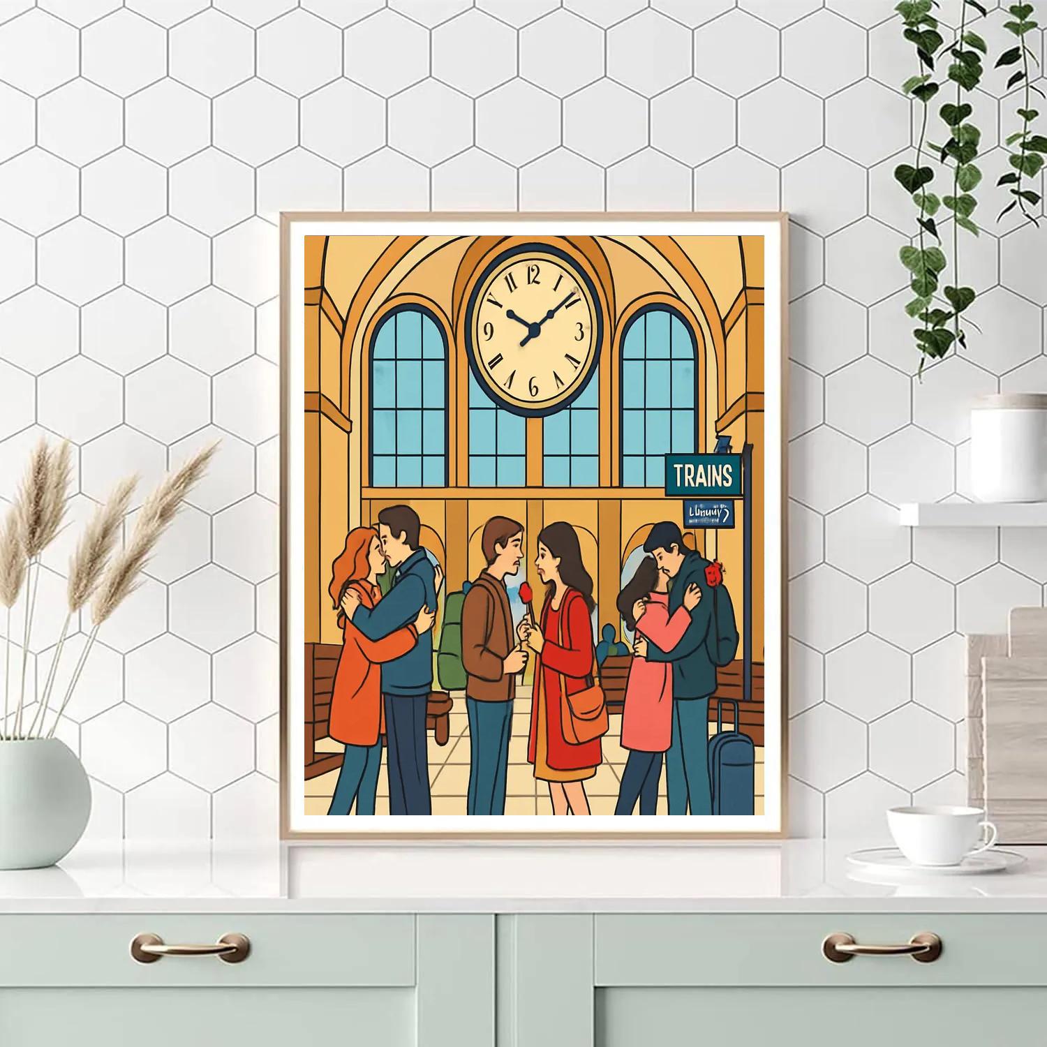 Valentines Day Train Station Rose Arrival Painting by numbers kit