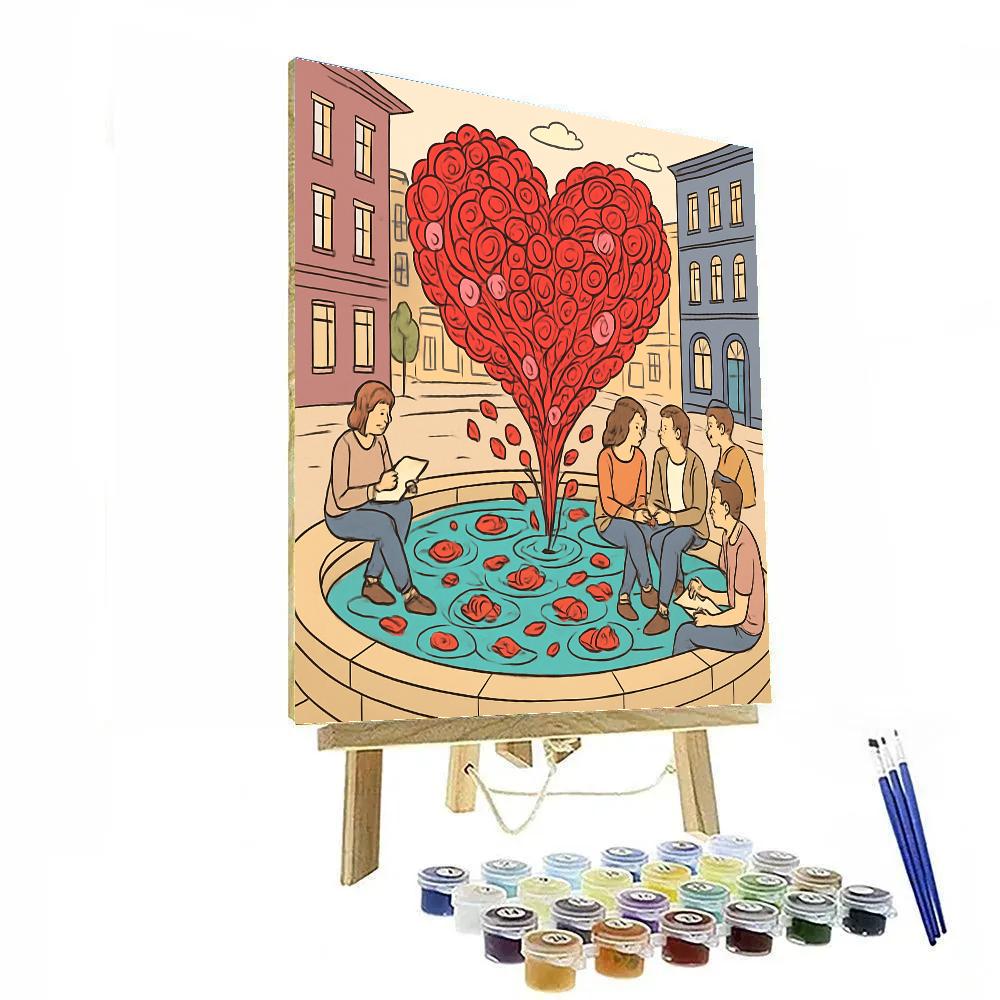 Valentines Day City Fountain Rose Petal Swirl Numbered painting kits
