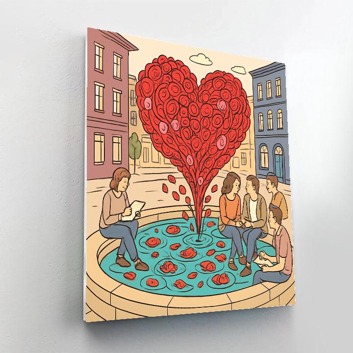 Valentines Day City Fountain Rose Petal Swirl Numbered painting kits