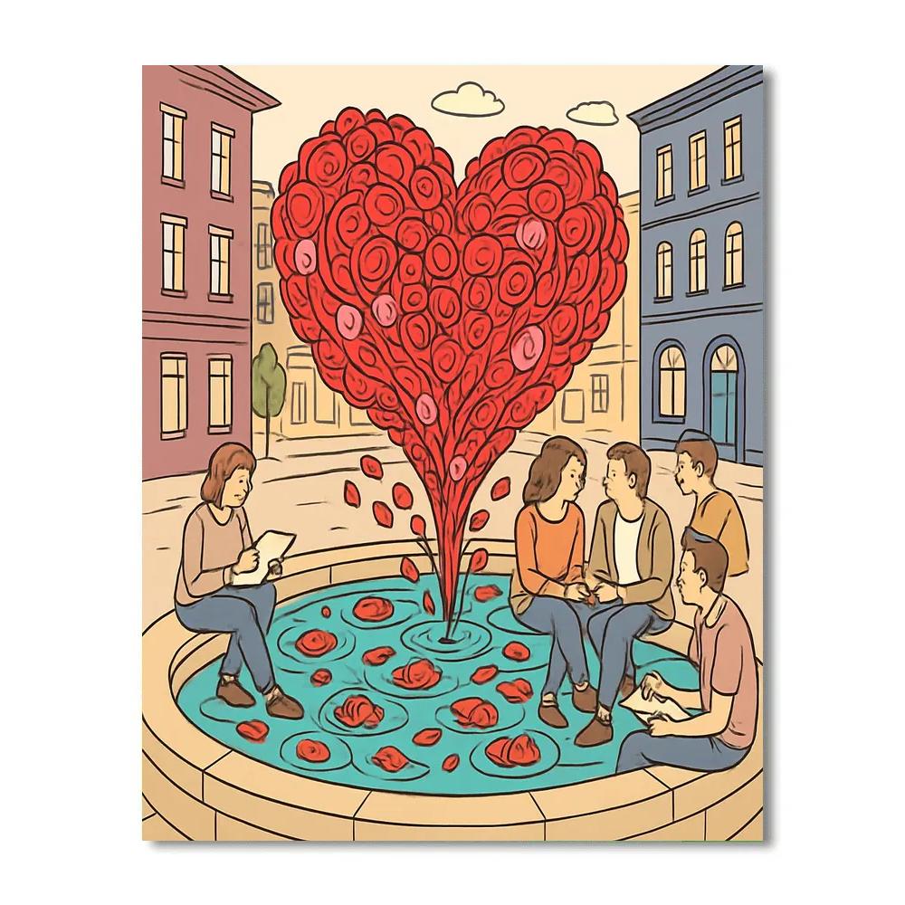 Valentines Day City Fountain Rose Petal Swirl Numbered painting kits