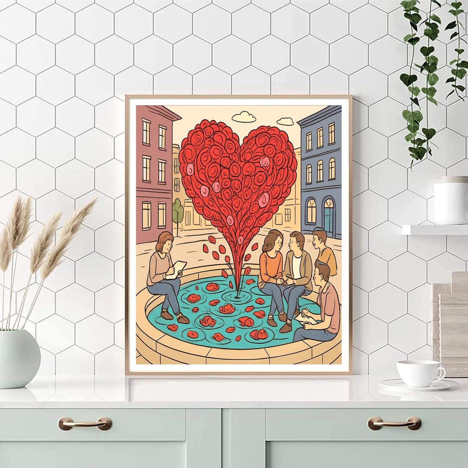 Valentines Day City Fountain Rose Petal Swirl Numbered painting kits