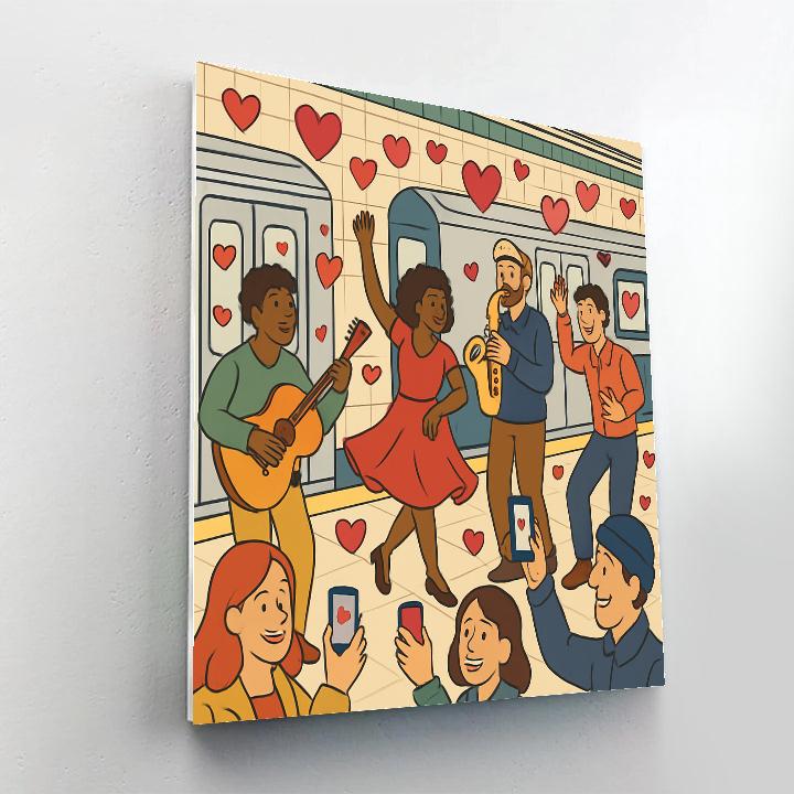 Subway Platform Valentines Day Music Flashmob Number painting