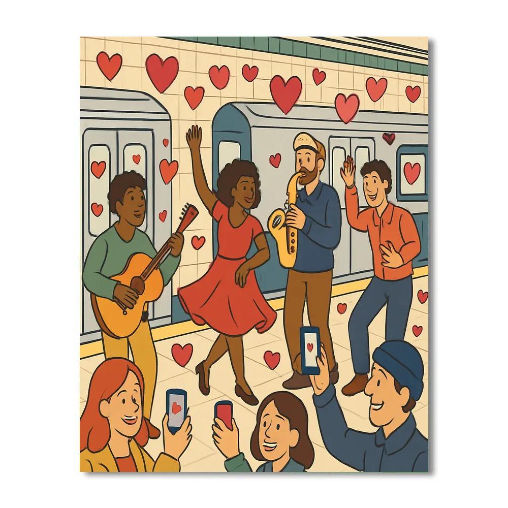 Subway Platform Valentines Day Music Flashmob Number painting