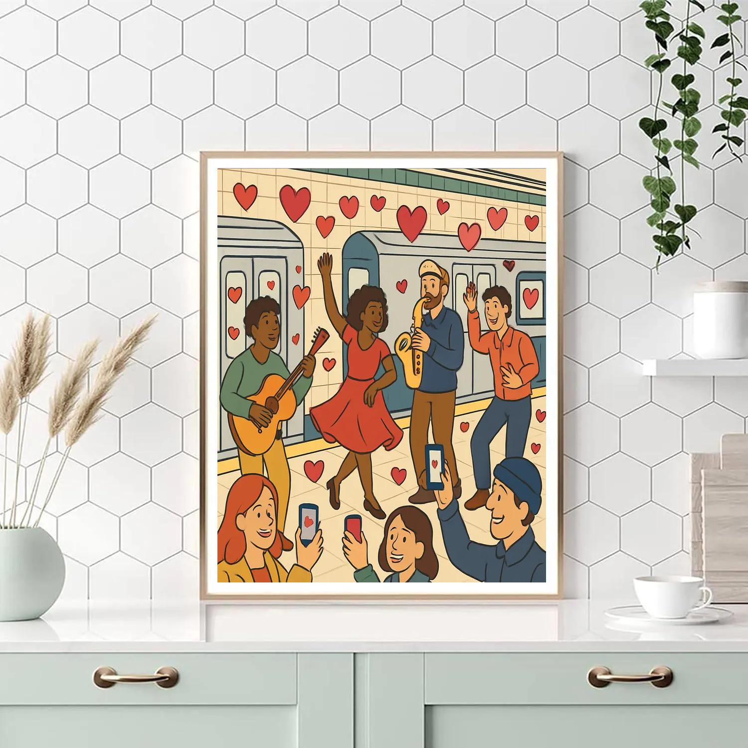 Subway Platform Valentines Day Music Flashmob Number painting