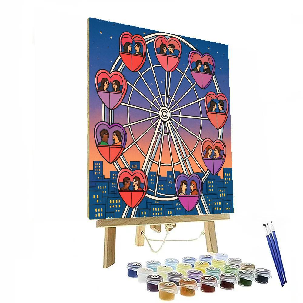 Valentines Day Ferris Wheel Skyline Glow paint by numbers