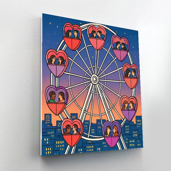 Valentines Day Ferris Wheel Skyline Glow paint by numbers